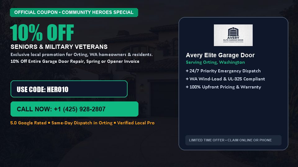 Avery Elite Garage Door 10% OFF Seniors & Military Veterans in Orting, WA